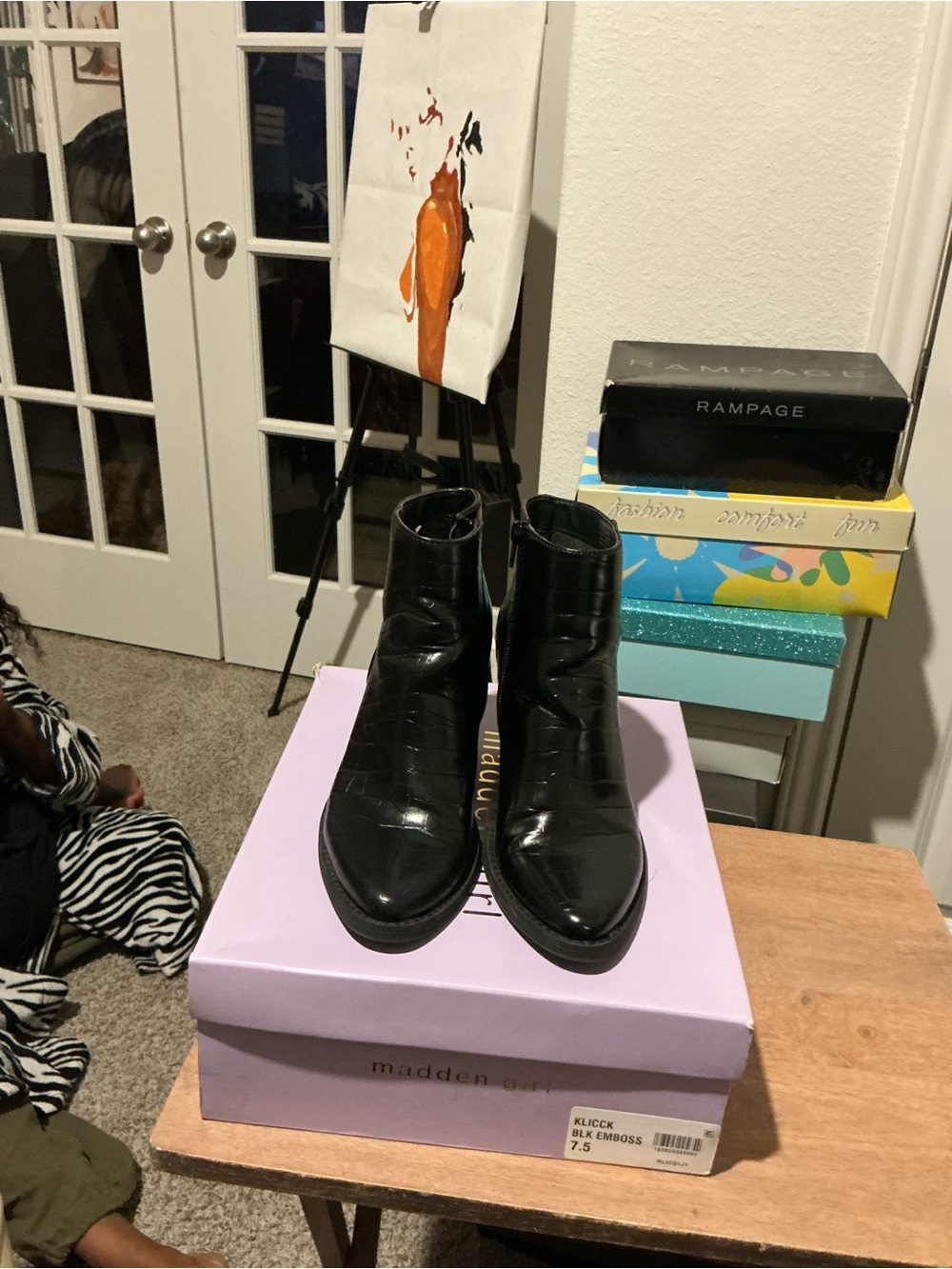 Madden Girl Black Croc-Embossed Ankle Booties